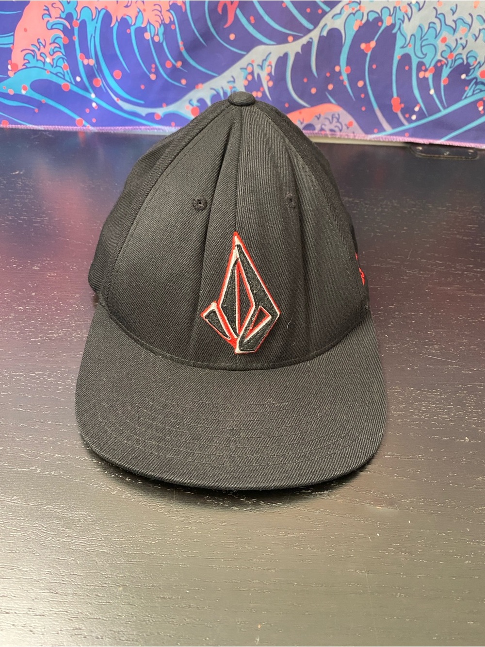 Volcom Black Snapback Hat with Red-Accented Logo